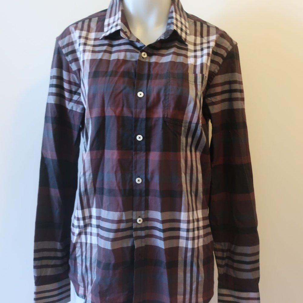 Mens Seven Diamonds Eggplant Plum Black Plaid Button Shirt M *